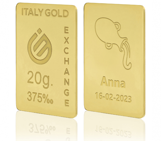 Lingotto Oro segno zodiacale Acquario 9 Kt da 20 gr. IGE GOLD